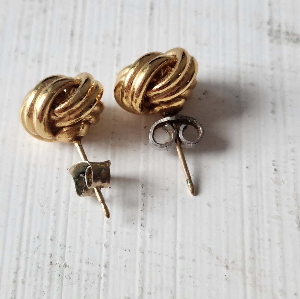 Vintage Love Knot Yellow Gold Plated Stud Earrings - Picture 3 of 4